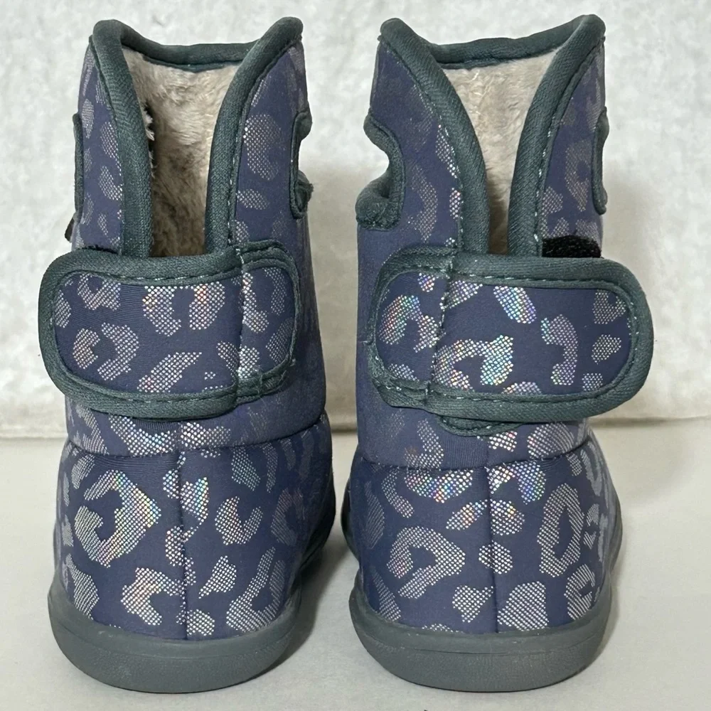 Bogs Kids Navy Leopard Print Waterproof Snow Boots
